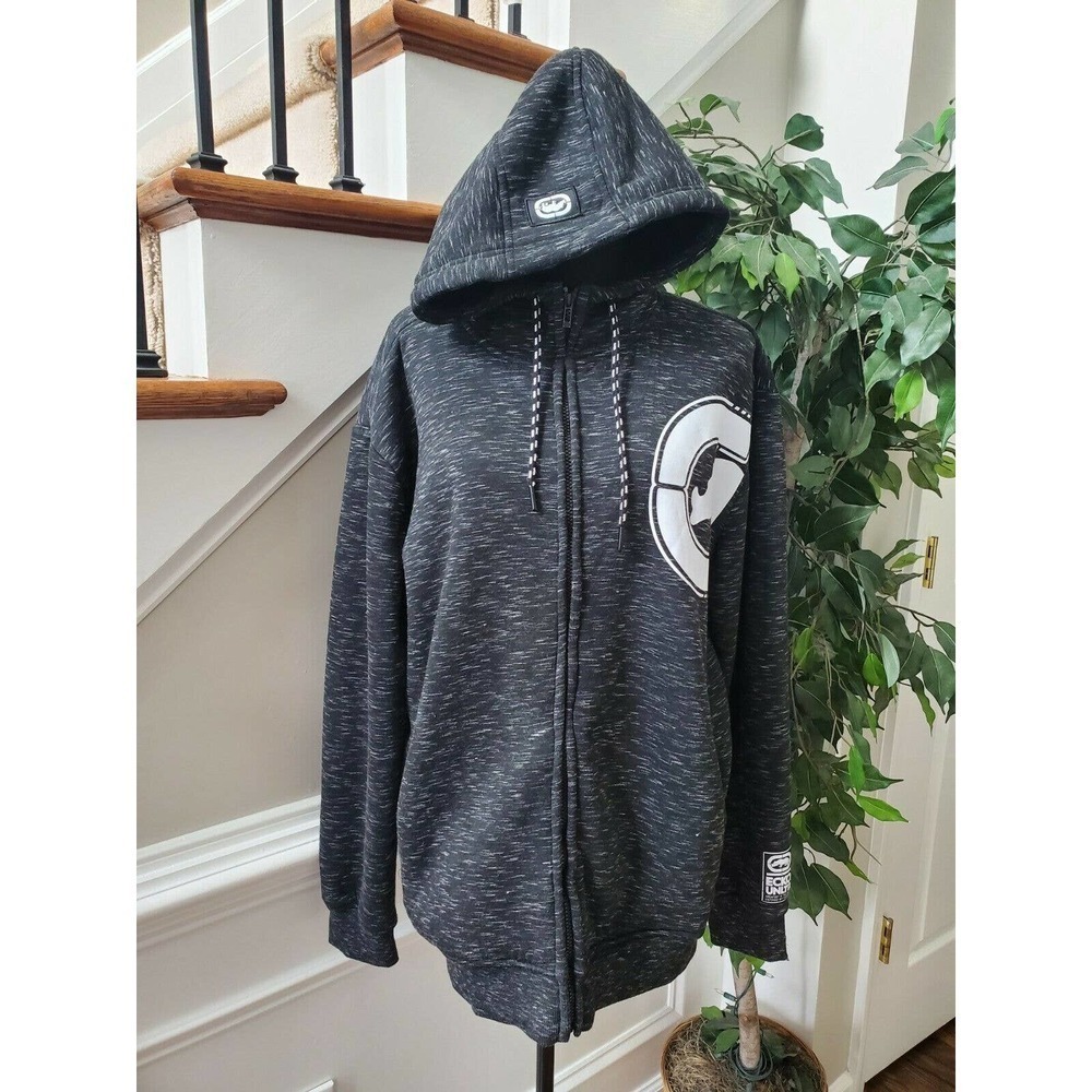 Ecko Unltd Men's Gray Cotton & Polyester Long Sleeve Full Zip Front Hoodies L